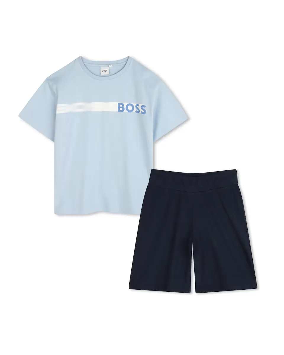 

Комплект для мальчика в синем хлопковом цвете BOSS Kidswear, бирюзовый