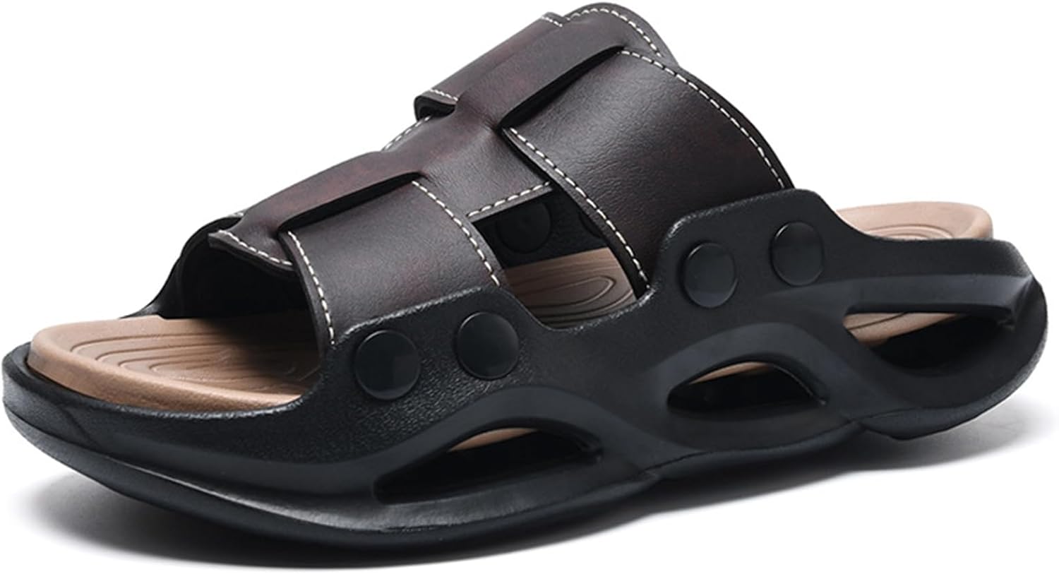 

Мужские кожаные пляжные шлепанцы на платформе с нескользящей подошвой, удобные, с открытым носком, толстой подошвой, повседневные сандалии для отдыха дома и на улице Bangteuo, коричневый