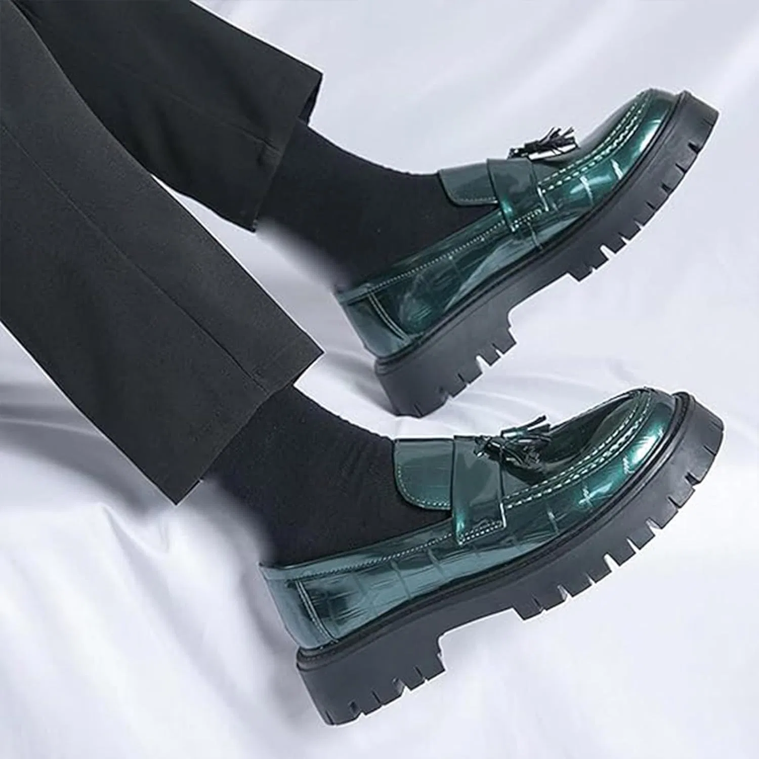 Лоферы мужские Patent Leather Platform, Green Xinduoyu — фото 4
