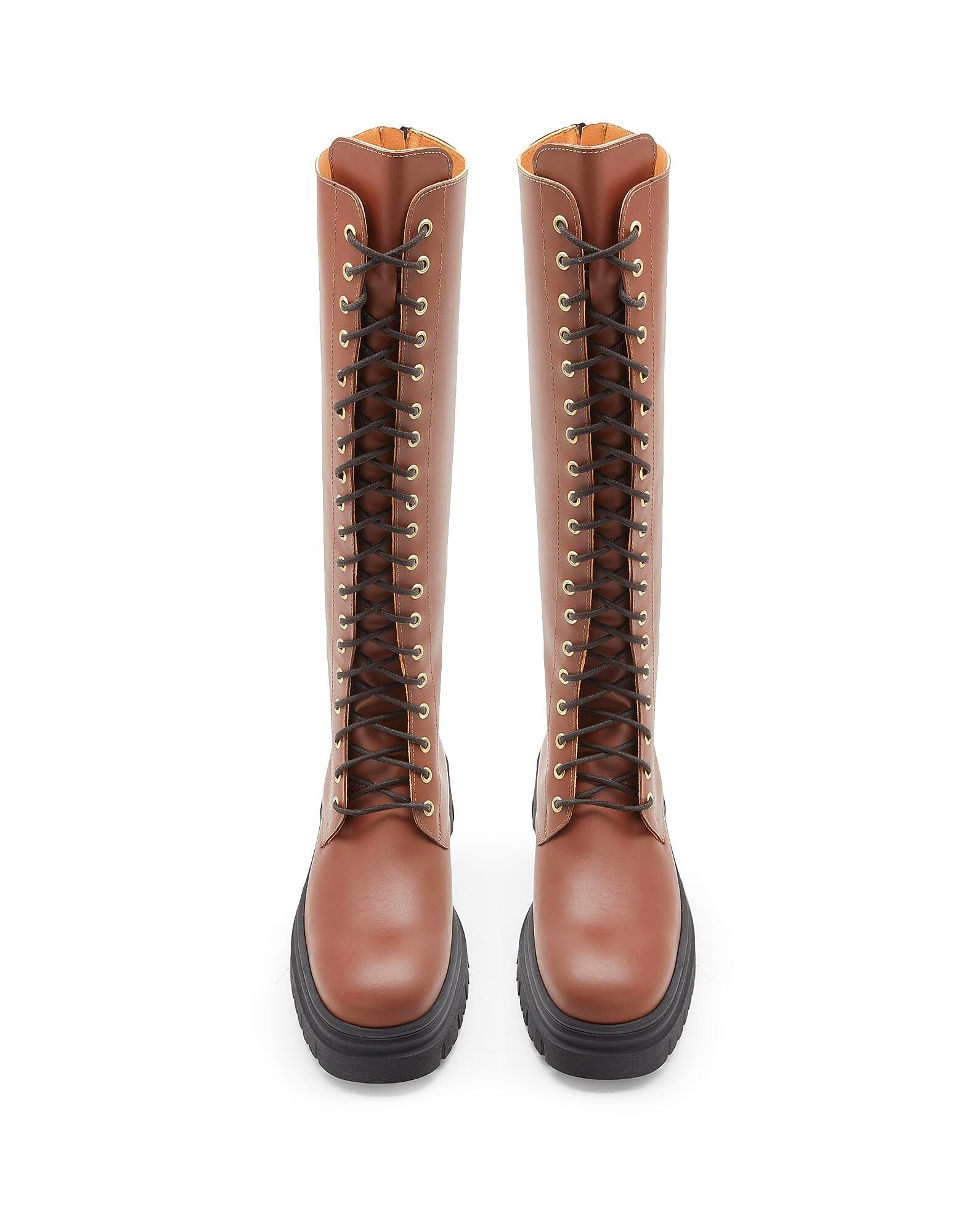 Ботинки Leather Lace-Up Tall Boots 8 By Yoox, желтовато-коричневый — фото 3