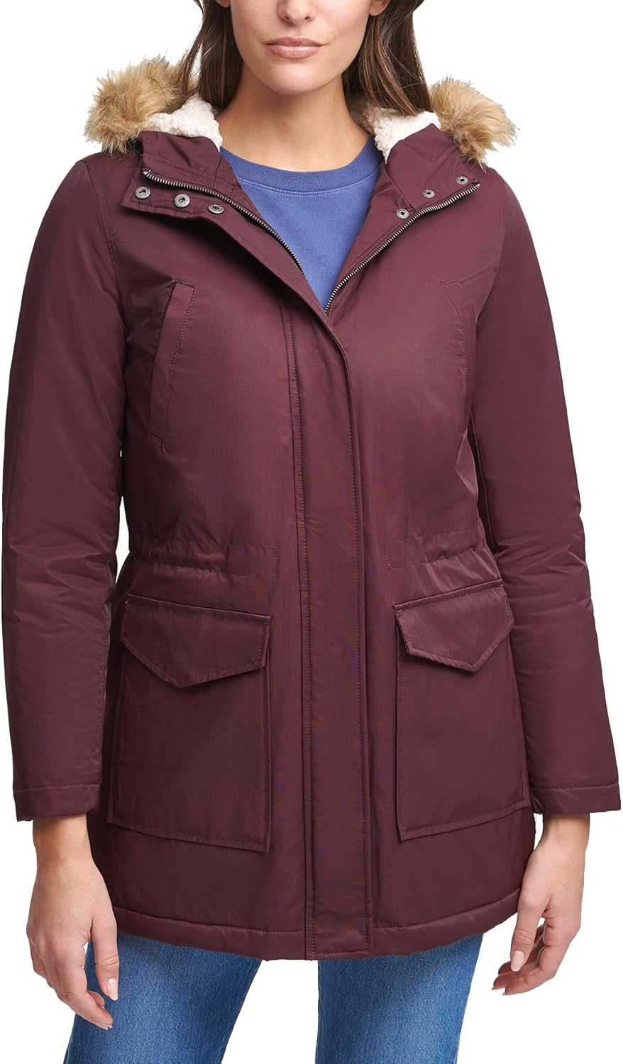 

Женская парка Levi's утепленная средней длины с искусственным мехом, фиолетовый