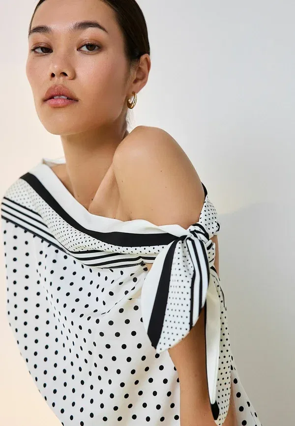 Блуза Next, white black polka dot, белый с черным горошек — фото 3