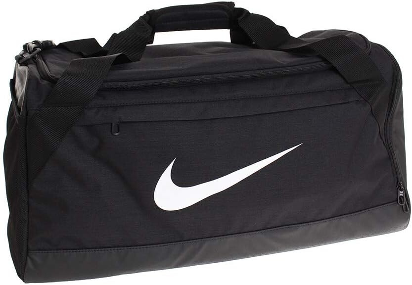 

Спортивная сумка Nike Brasilia Training, универсальная сумка с мягким ремешком и внешним сетчатым карманом, средний размер, черный/черный/белый