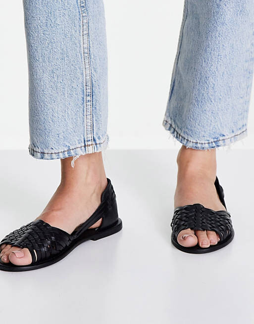 Черные плетеные кожаные сандалии на плоской подошве ASOS DESIGN Francisco — фото 3