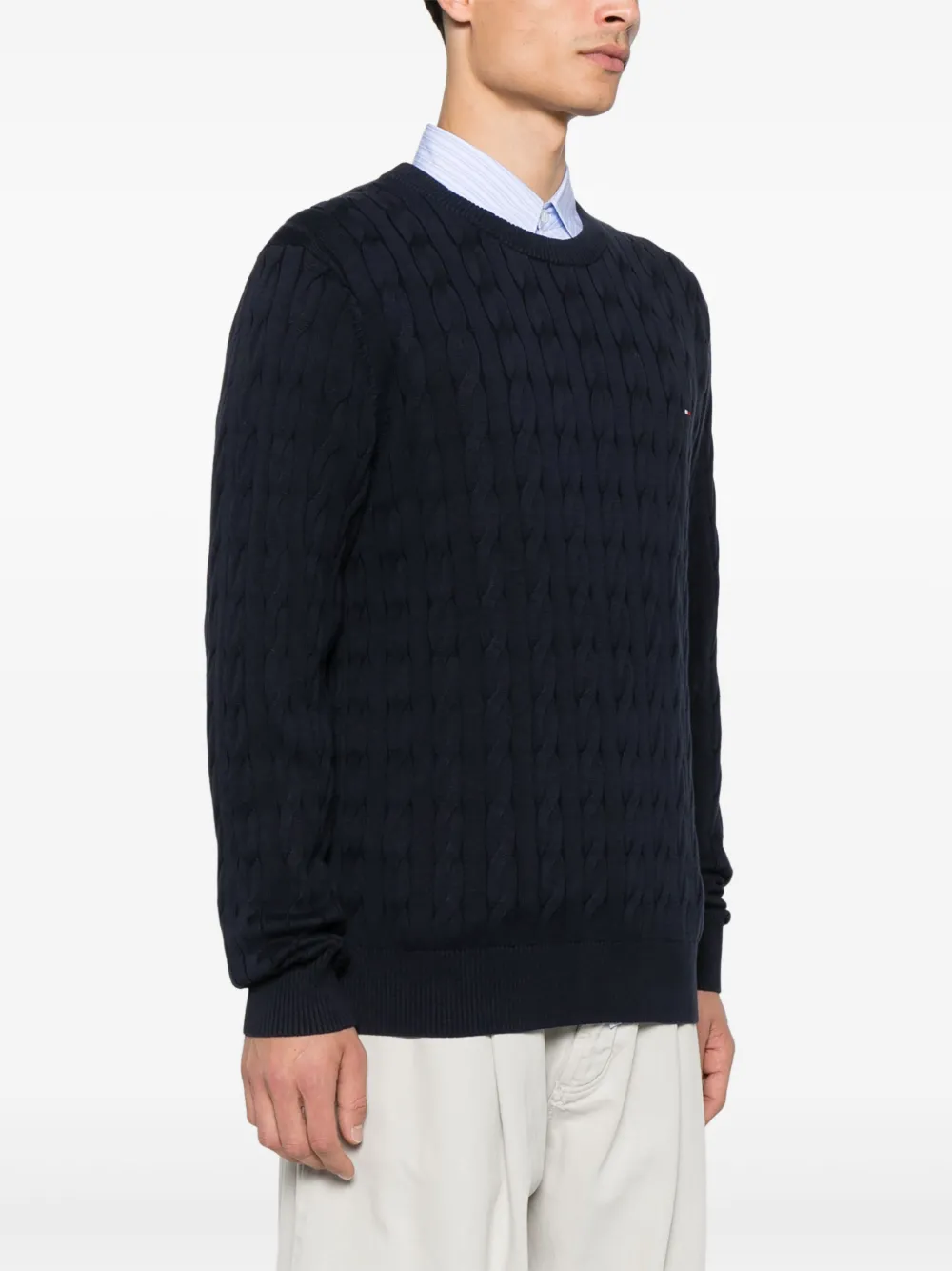 Свитер фактурной вязки с круглым вырезом Tommy Hilfiger, синий — фото 3