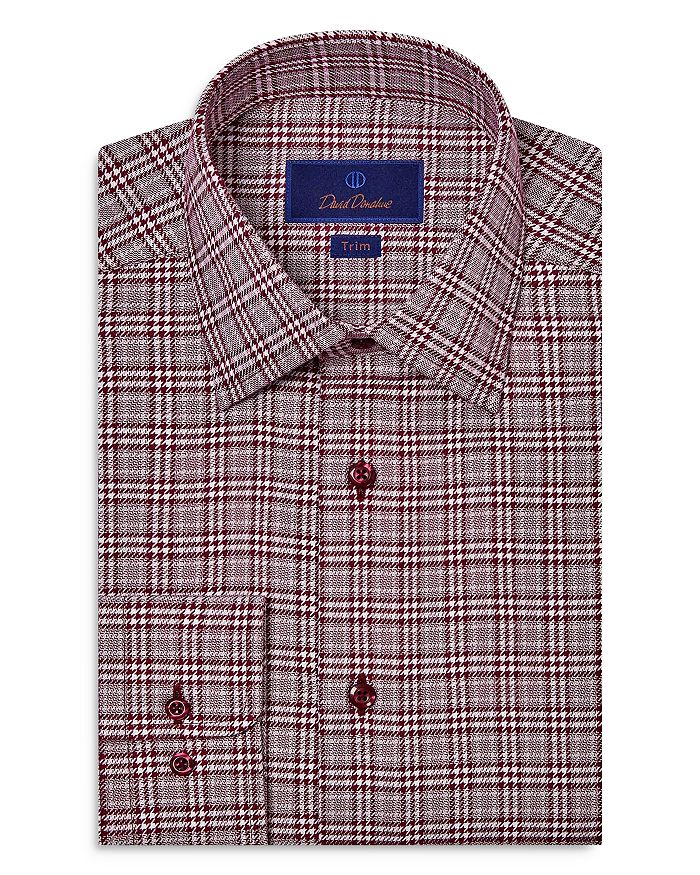 

Рубашка в клетку Glen Check из твила с отделкой Trim Fit David Donahue, красный