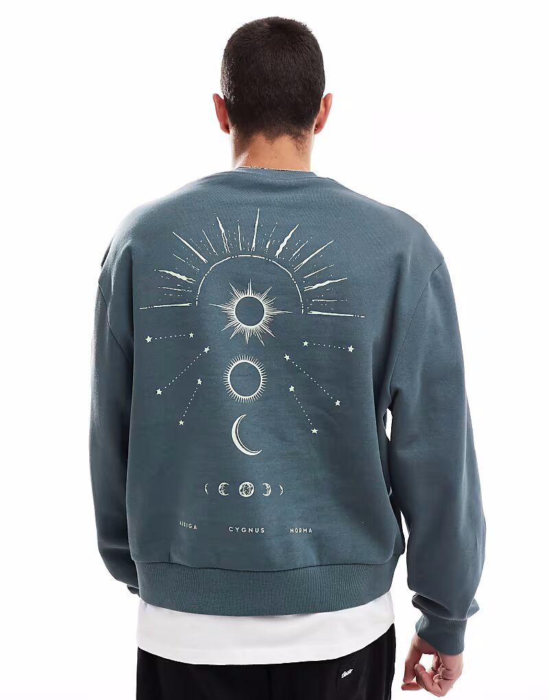 

Толстовка свободного кроя ASOS DESIGN с небесным принтом на спине, темно-синего цвета