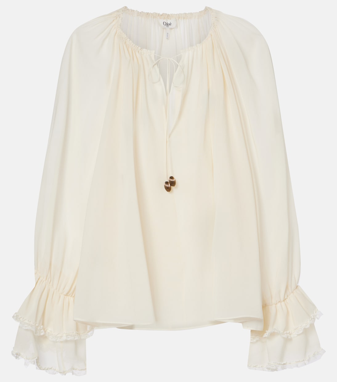 

Блузка из шелкового жоржета со сборками Chloé, Pristine White