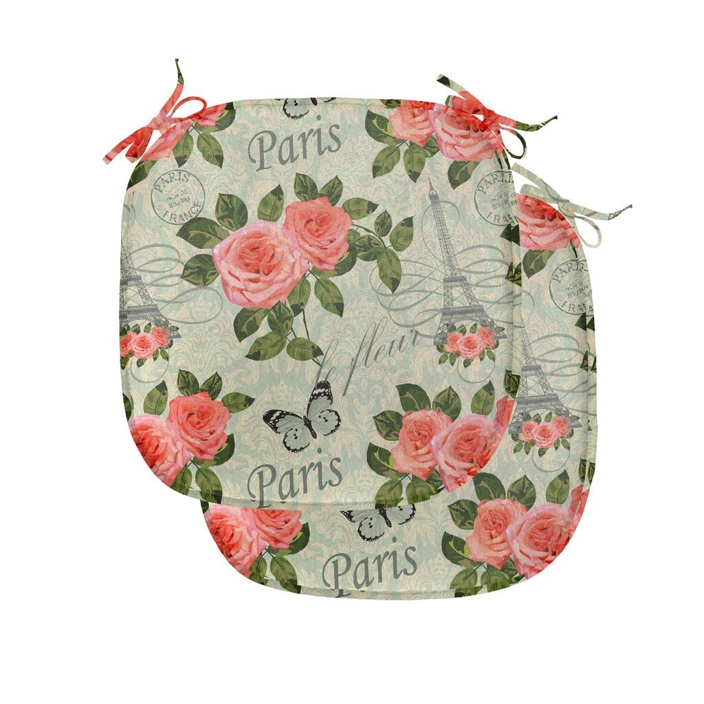 

Подушки на обеденный стул ABAKUHAUS Shabby Flora, цветы в стиле Парижа, декоративная водонепроницаемая подушка с ремнями для кухонных сидений, 40 см x 40 см — упаковка из 2 шт., лососево-зеленый, серебро