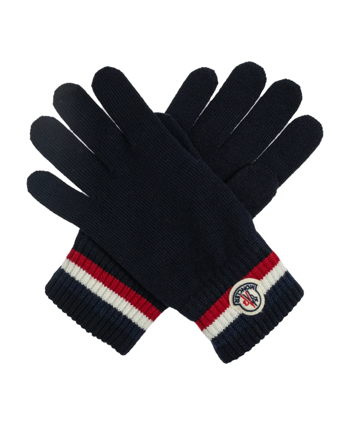 

Трехцветные шерстяные перчатки Moncler, синий