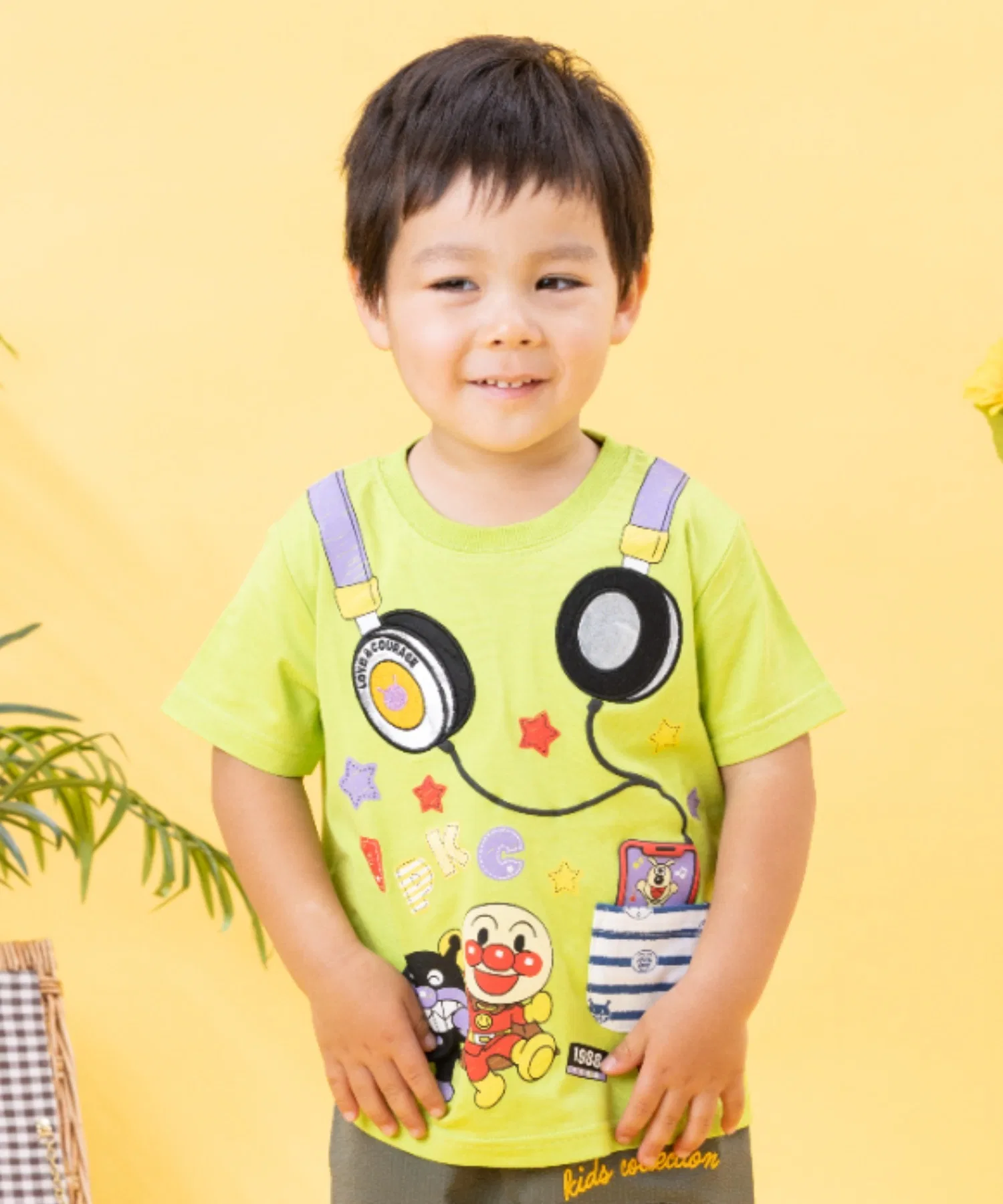 Детская футболка с аппликацией наушников ANPANMAN KIDS COLLECTION лаймовый