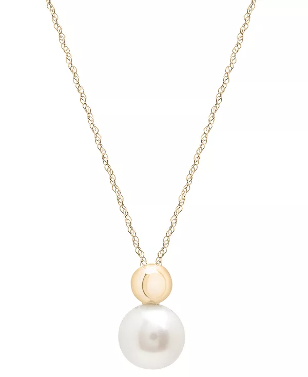 

Ожерелье с подвеской 18 дюймов из 10-каратного золота с культивированным пресноводным жемчугом (6 мм) и золотыми бусинами Macy'S, white