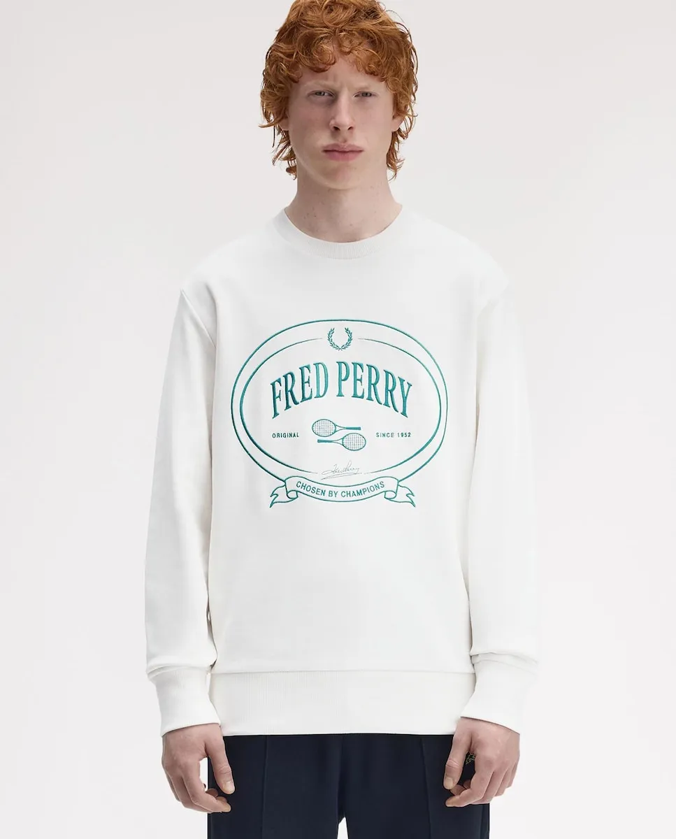 

Мужская толстовка с круглым вырезом и рисунком на передней части Fred Perry, белый