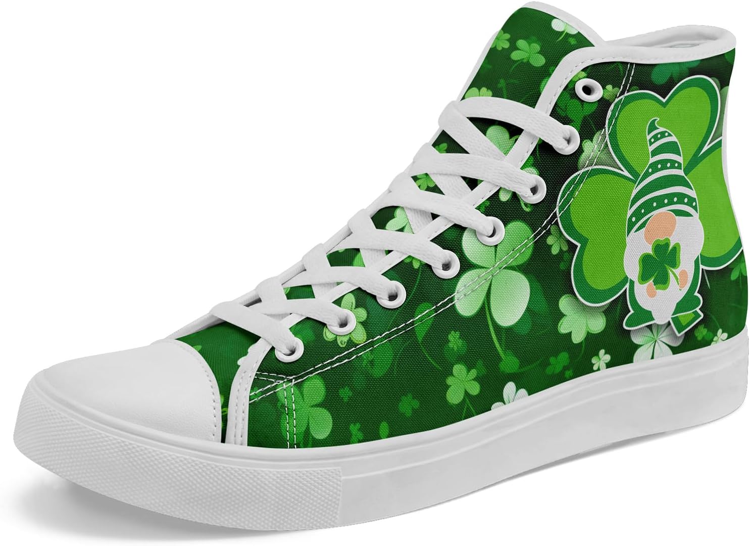 

Унисекс кеды на высокой подошве из канвы - зеленый дизайн «Счастливая клеверная шапка», удобная и стильная повседневная обувь из канвы для мужчин Coolcustomize