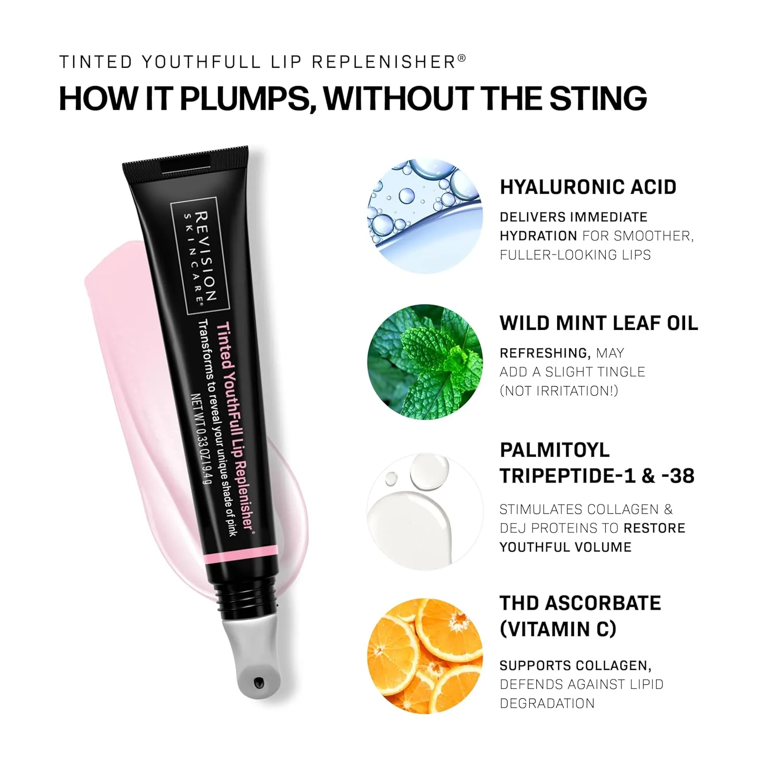 Revision Skincare YouthFull Lip Replenisher - увлажняющий бальзам для губ с гиалуроновой кислотой, придающий объем, увеличивающий объем и обладающий антивозрастным эффектом., Tinted — фото 4