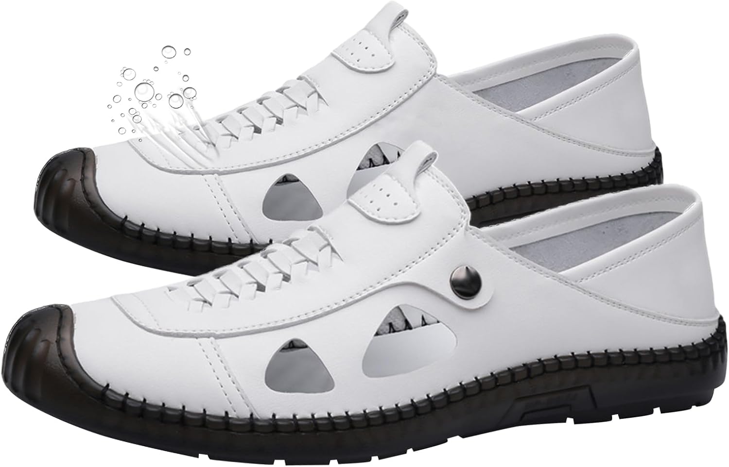 

Мужские кожаные сандалии, удобные с легкой посадкой, дышащие, с отверстиями, противоскользящие, для ходьбы, спорта, отдыха, пляжа, походов и кемпинга Generic, белый