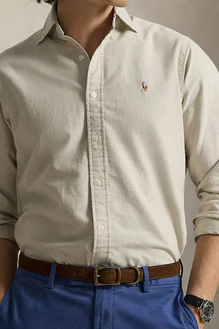 Рубашка хлопковая классическая Polo Ralph Lauren, коричневый — фото 4
