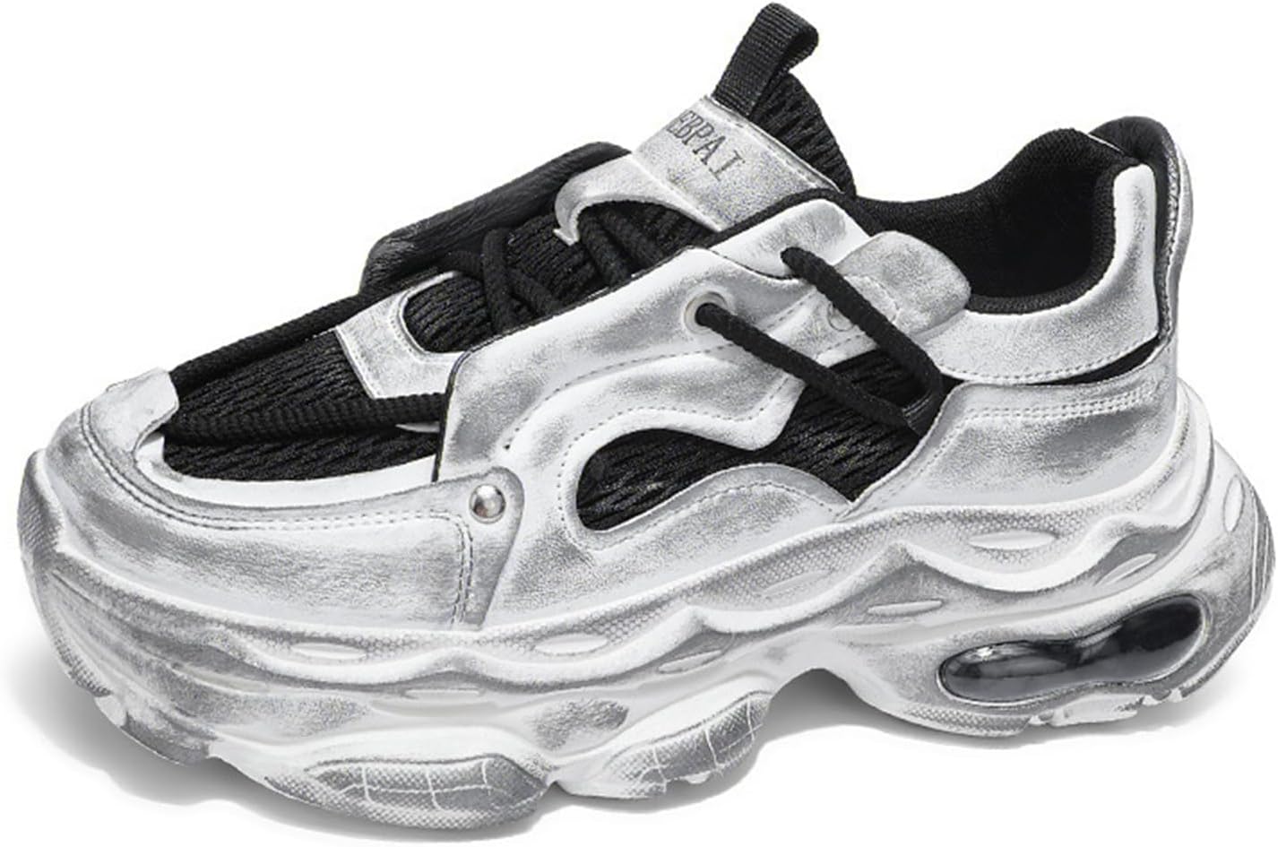 

Мужские ретро кроссовки в стиле «папи» на платформе с шнуровкой, верх из серебристой блестящей вязаной ткани, веревочные шнурки, легкие, мягкий носок, повседневные кроссовки для прогулок и покупок Tengfeifly