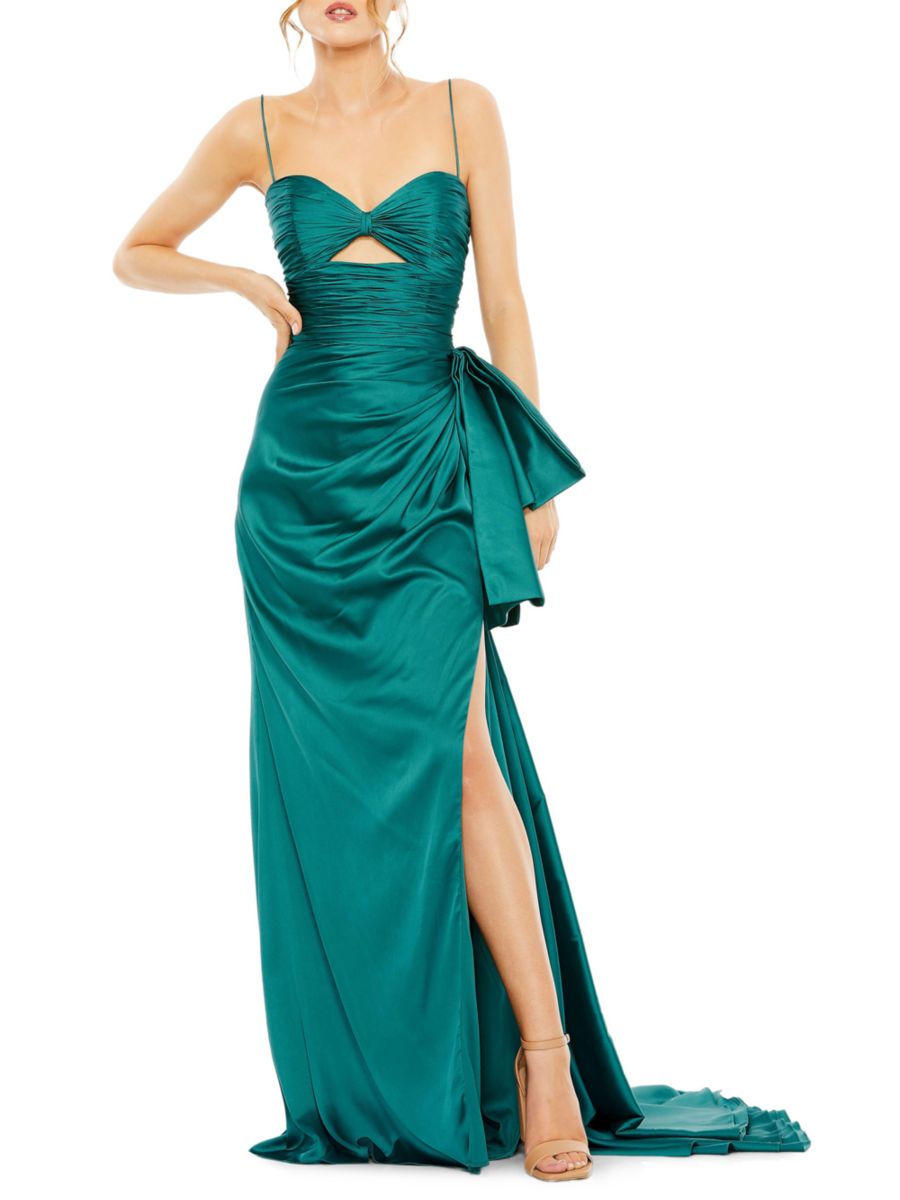 

Атласное платье с вырезом и бантом Mac Duggal, цвет Teal