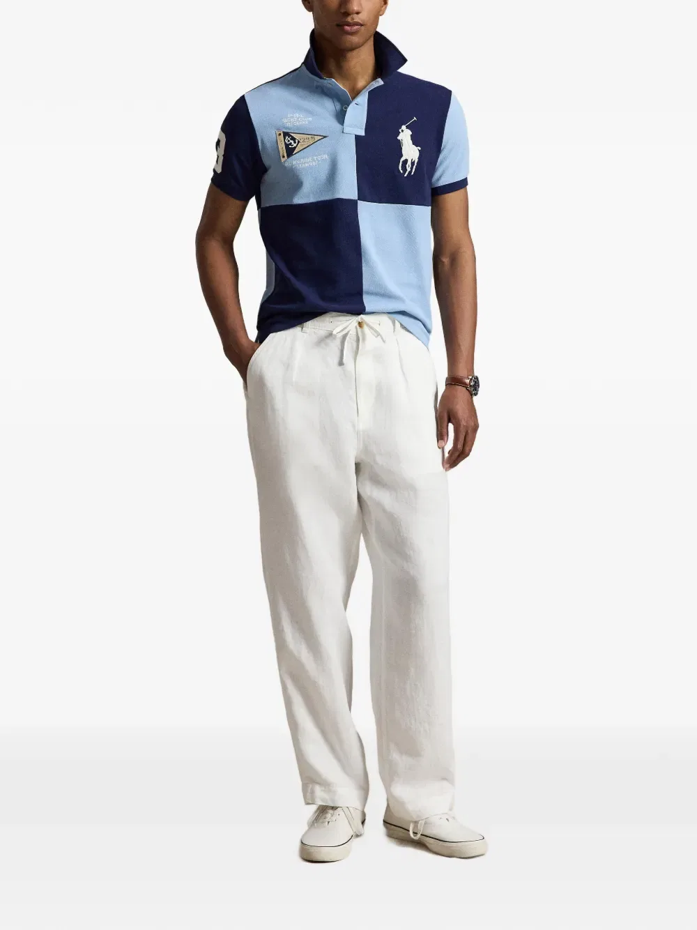 Рубашка-Поло с цветными блоками и изображением большого пони Polo Ralph Lauren, синий — фото 2