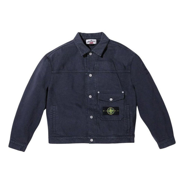 

Куртка x stone island fw23 week10 denim trucker jacket logo 'black' Supreme, черный