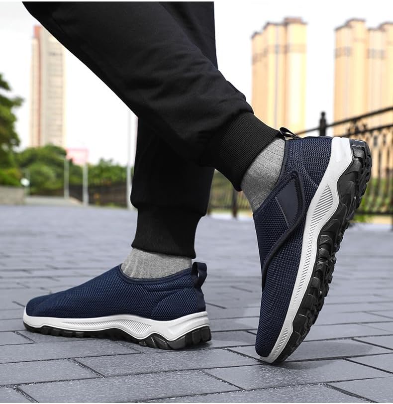 Мужские повседневные комфортные кроссовки для ходьбы, ультралегкие, с плоской подошвой, противоскользящие, с застежкой-липучкой, модные Hhhchpm, синий — фото 4