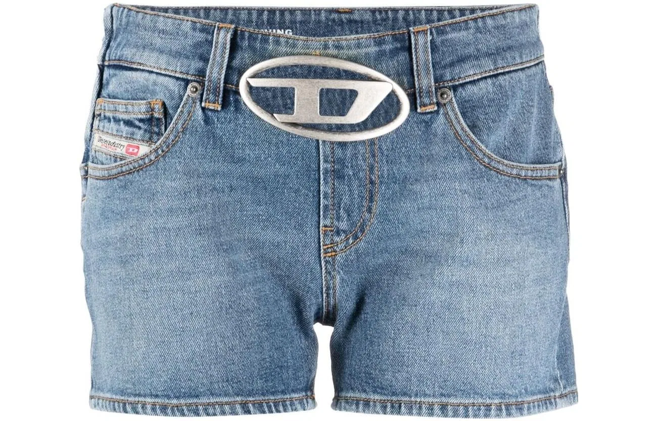 Джинсовые шорты с вырезами и пряжкой DIESEL синие