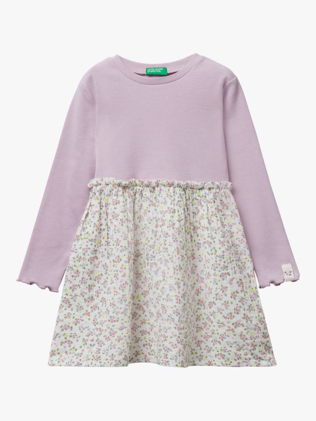 

Детское платье-трапеция с длинными рукавами из хлопковой смеси Benetton, Multi