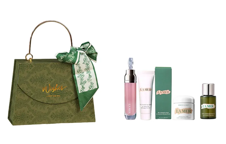 LA MER Набор образцов Mori Style Box из двух предметов для увлажнения и восстановления, La Mer Lip Gloss 7ml+Classic Moisturizing Cream 7ml+Cleanser 30ml+Concentrated Serum 5ml
