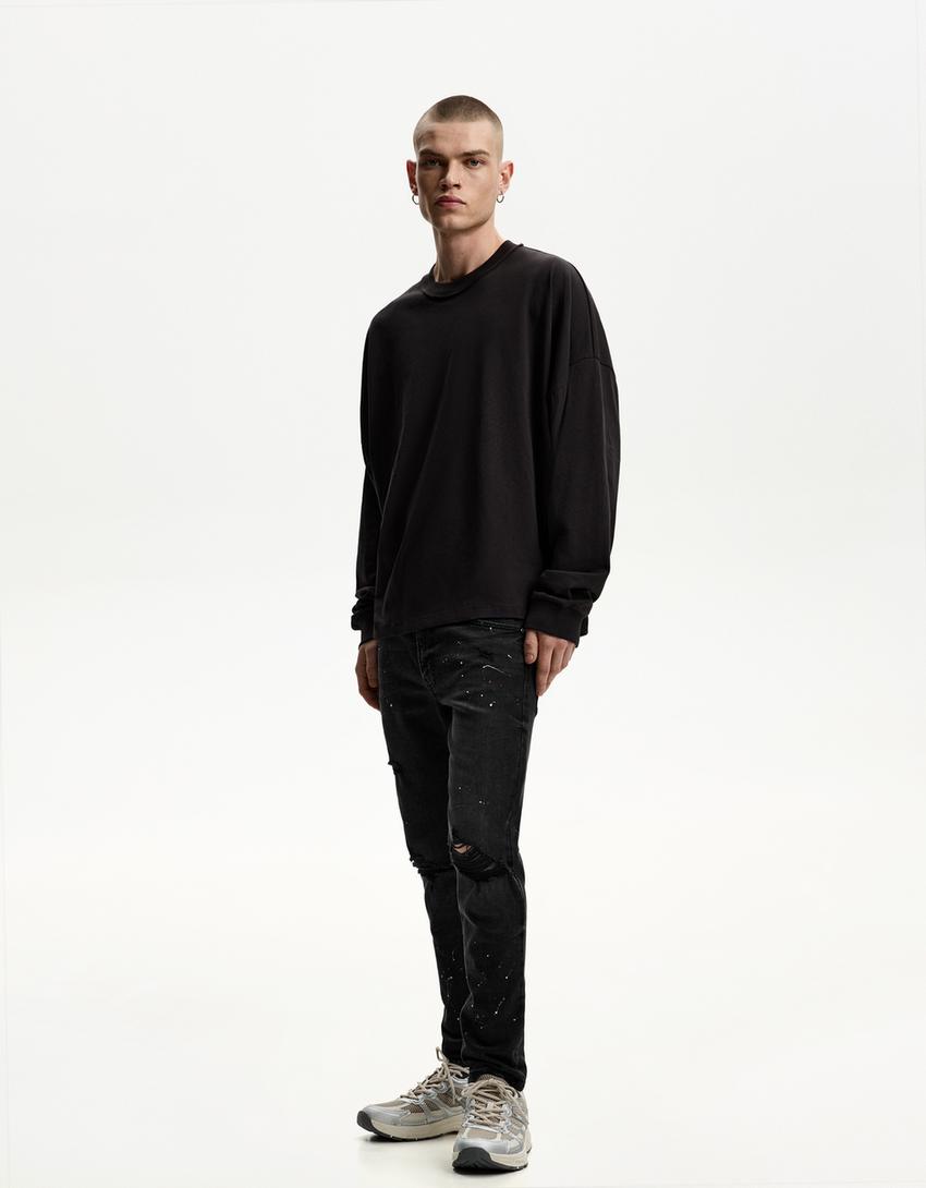 

Очень узкие рваные джинсы Bershka, черный