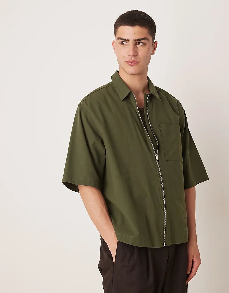 

Рубашка свободного кроя на молнии ASOS DESIGN цвета хаки
