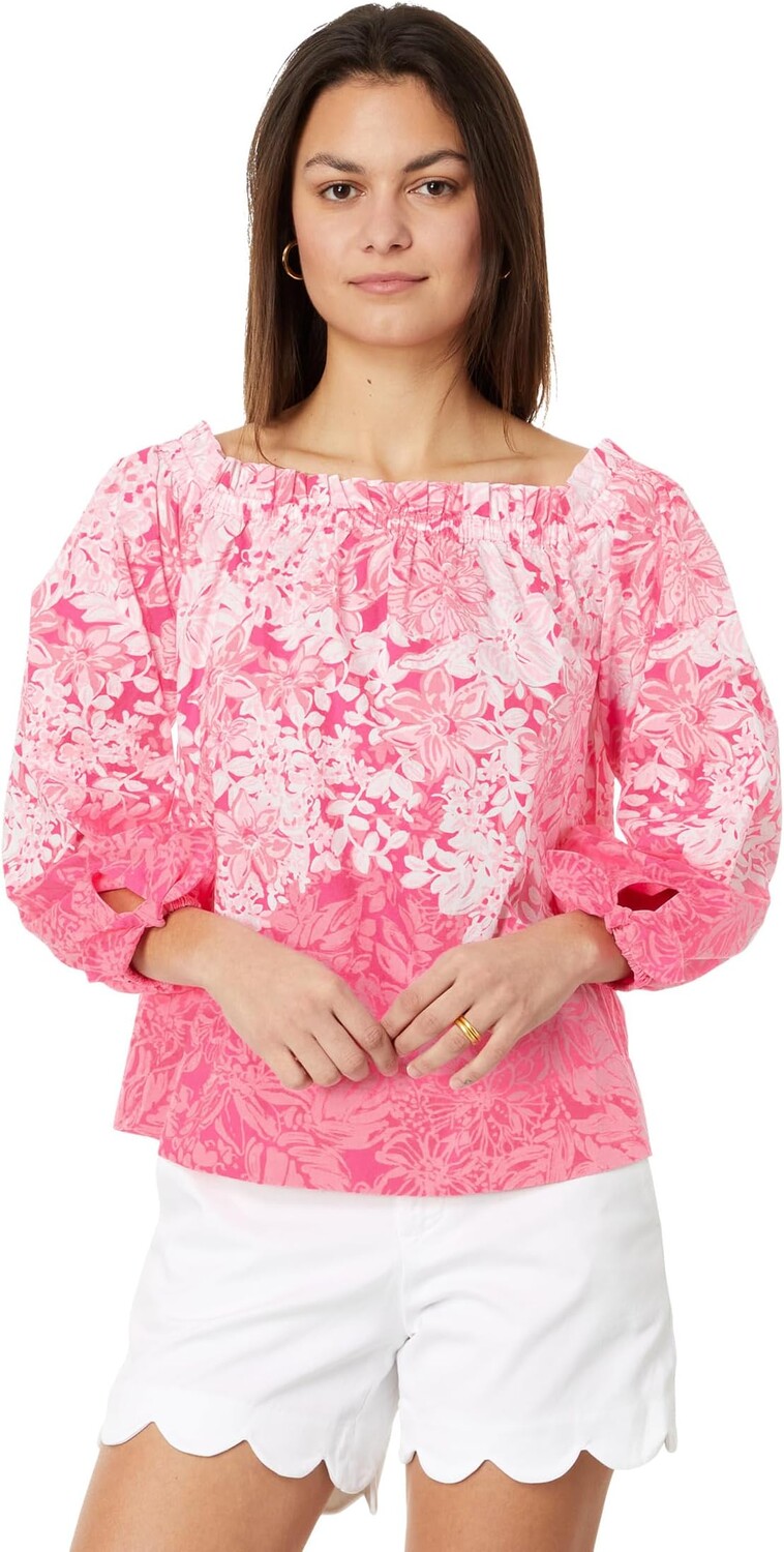 

Топ Lilly Pulitzer Jamielynn Long Sleeve Off The Shoulder Top, цвет Roxie Pink Shadow Dancer Engineered