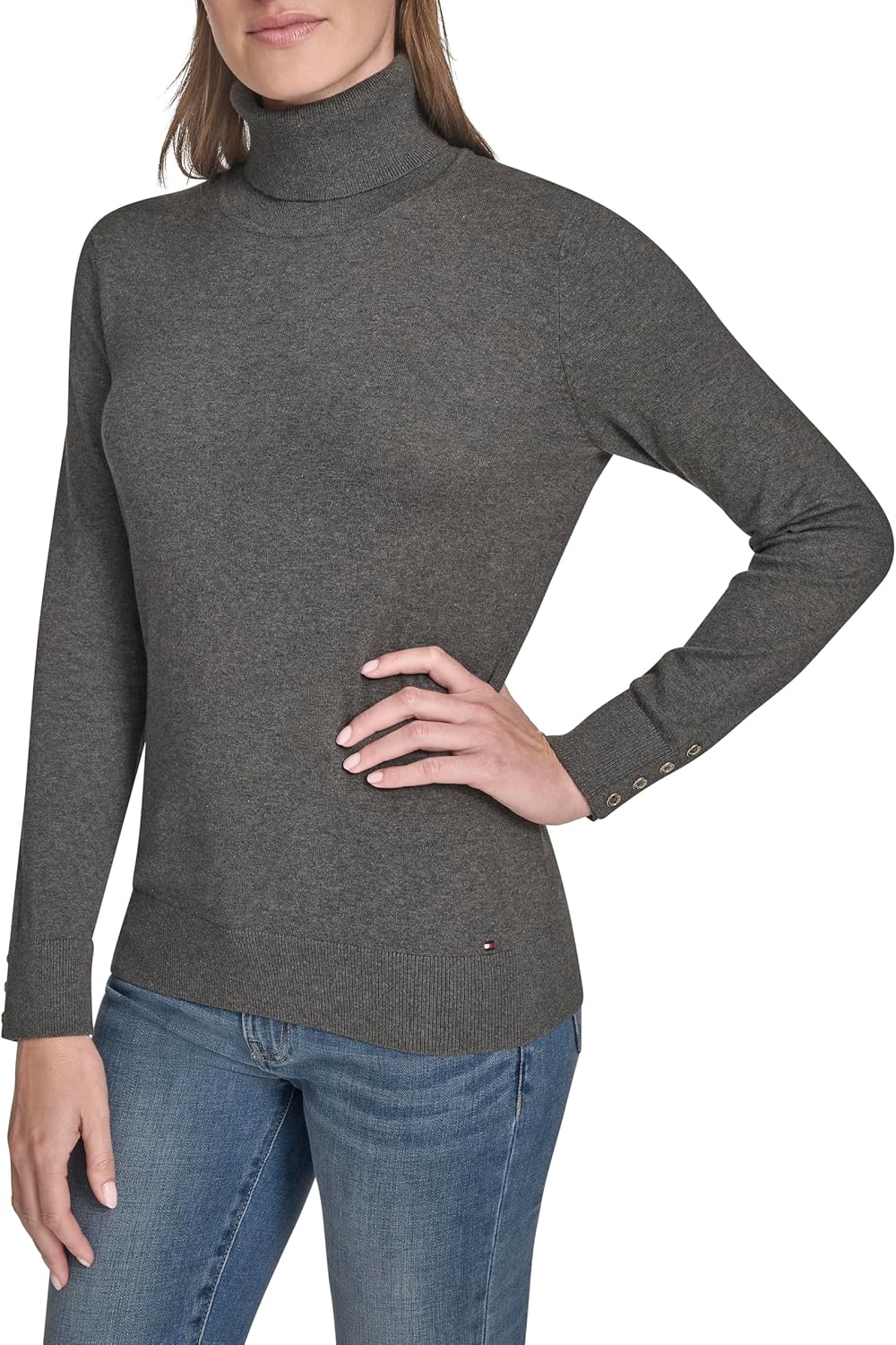 Женская легкая хлопковая водолазка Tommy Hilfiger, Fog Heather Grey — фото 3