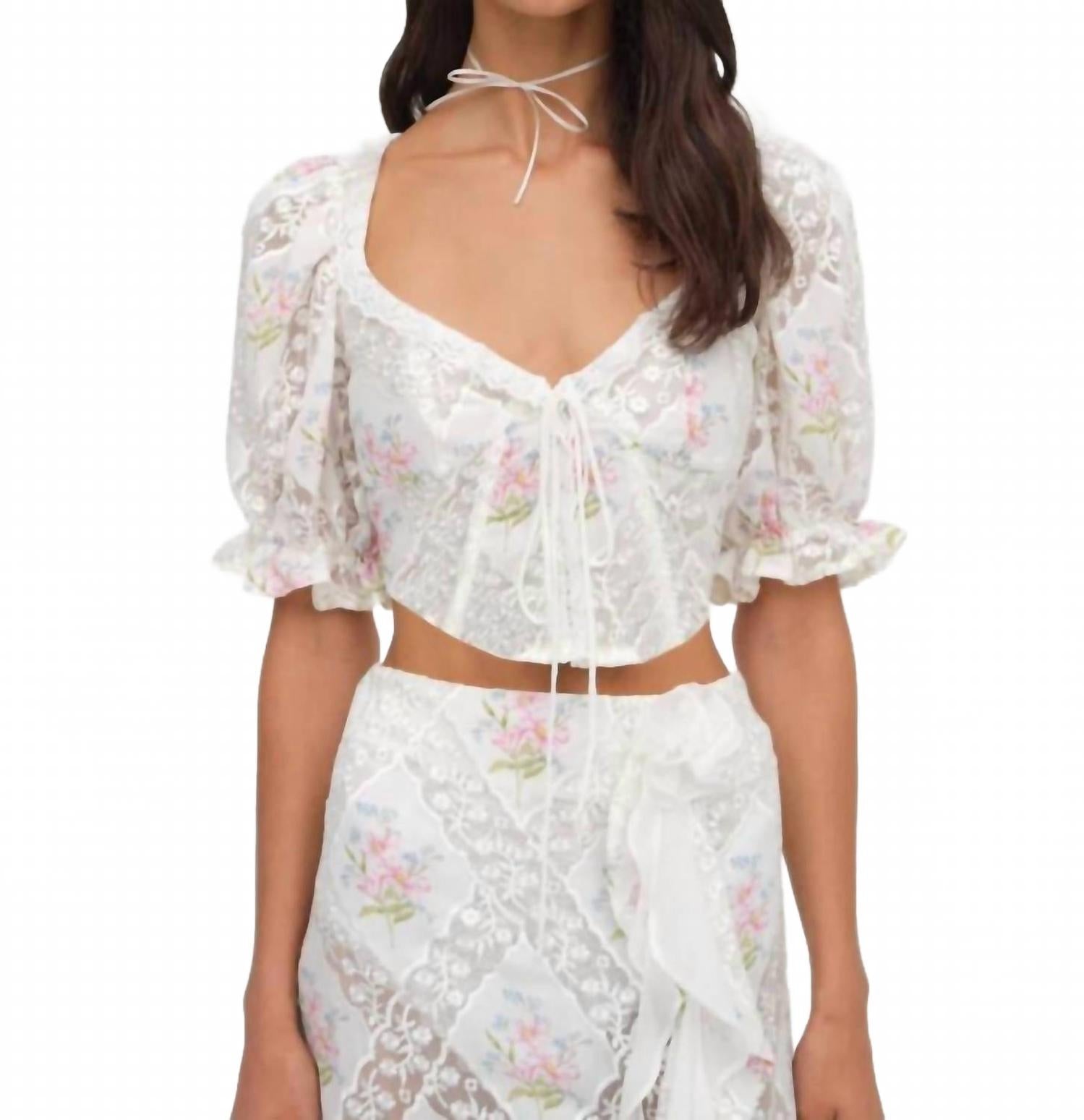 

Топ Diana с цветочным принтом и эффектом пэчворк в белом цвете For Love & Lemons