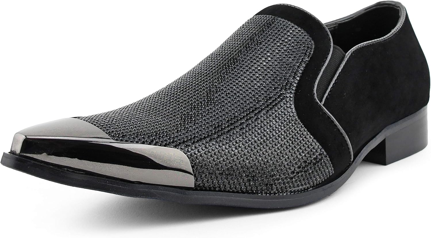 

Мужские классические лоферы Bolano x Amali с кристаллами, без шнурков, модель для смокинга, с заостренным носком и металлическим наконечником, размер больше, черный