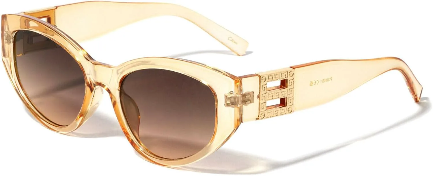 

Женские классические повседневные солнцезащитные очки Dweebzilla в форме «кошачий глаз» с овальной формой, Transparent Beige & Gold - Brown Gradient Lenses