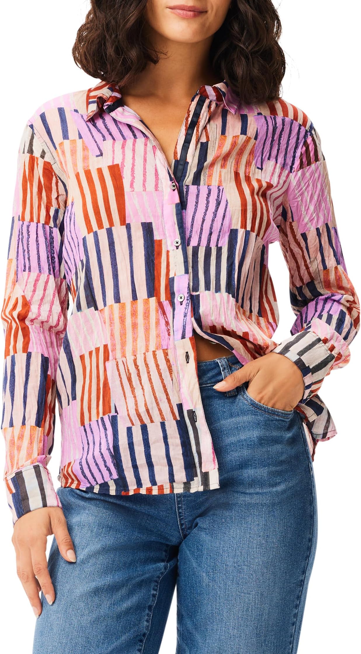 

Рубашка NIC+ZOE Art Block Crinkle Shirt, цвет Pink Multi