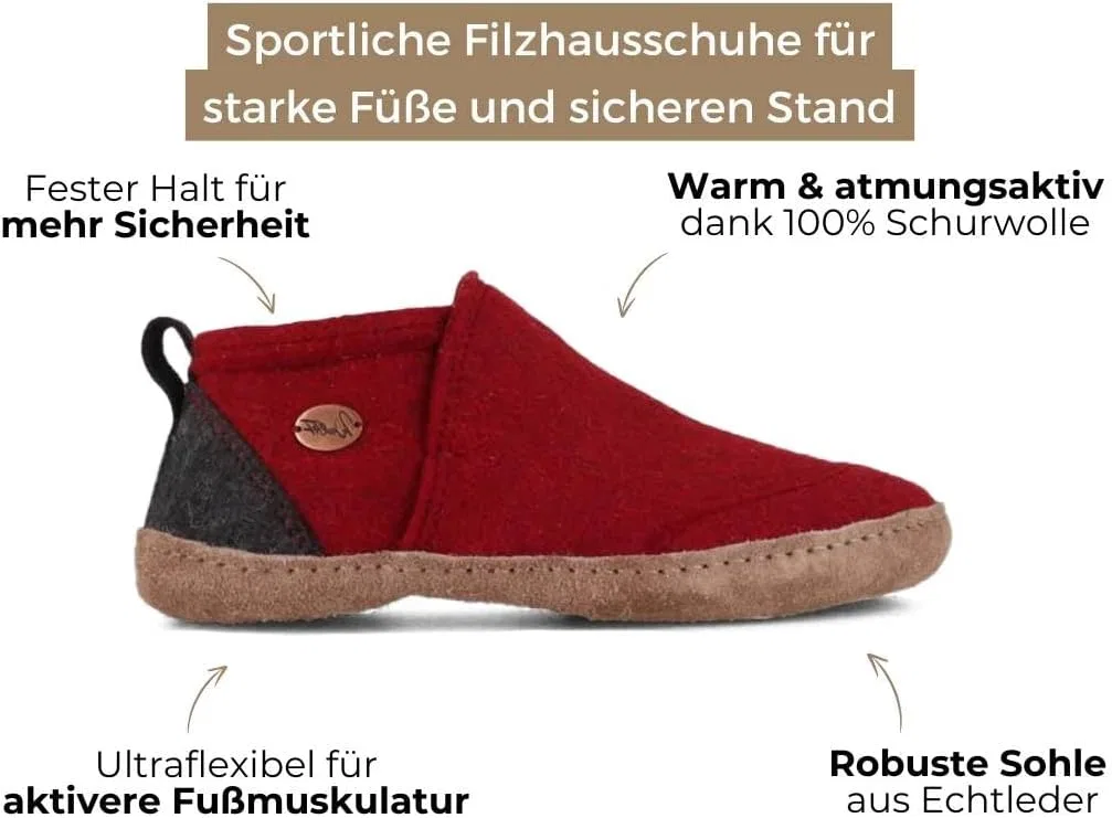 Тапочки WoolFit Taiga с кожаной подошвой - современные тапочки, унисекс, размеры 36-50, Darkred — фото 3