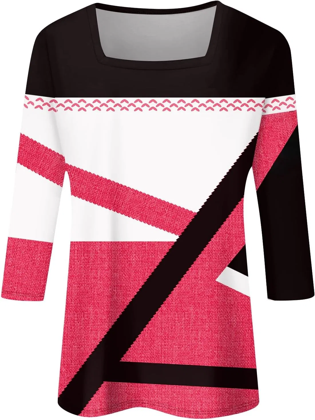 Футболка с квадратным вырезом, 3/4 рукав, Hot Pink, размеры S-3XL — фото 2