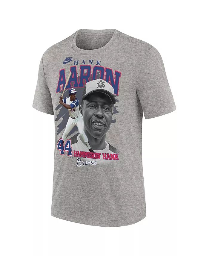 Мужская футболка Hank Aaron Heather Gray Atlanta Braves Cooperstown Collection Player Local Nike — фото 3