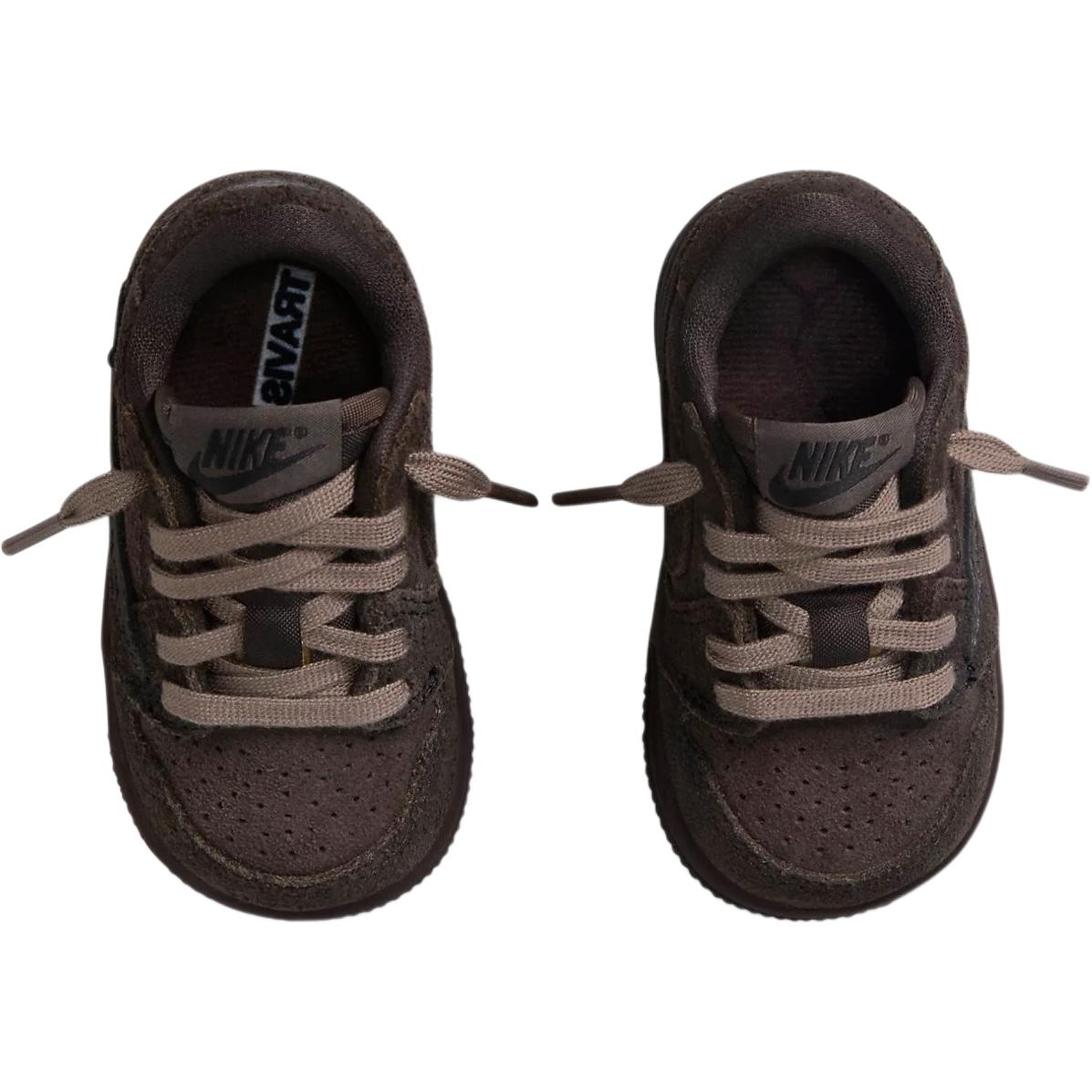 Jordan Travis Scott x 1 нескользящая износостойкая низкая обувь для малышей dark brown для младенцев и детей ясельного возраста — фото 4