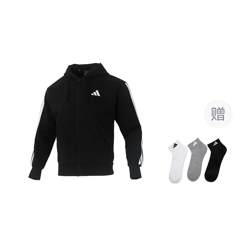 

Толстовка Essentials 3 Stripes Fleece Hoodie Adidas, черный (includes 3 pairs of adidas socks)
