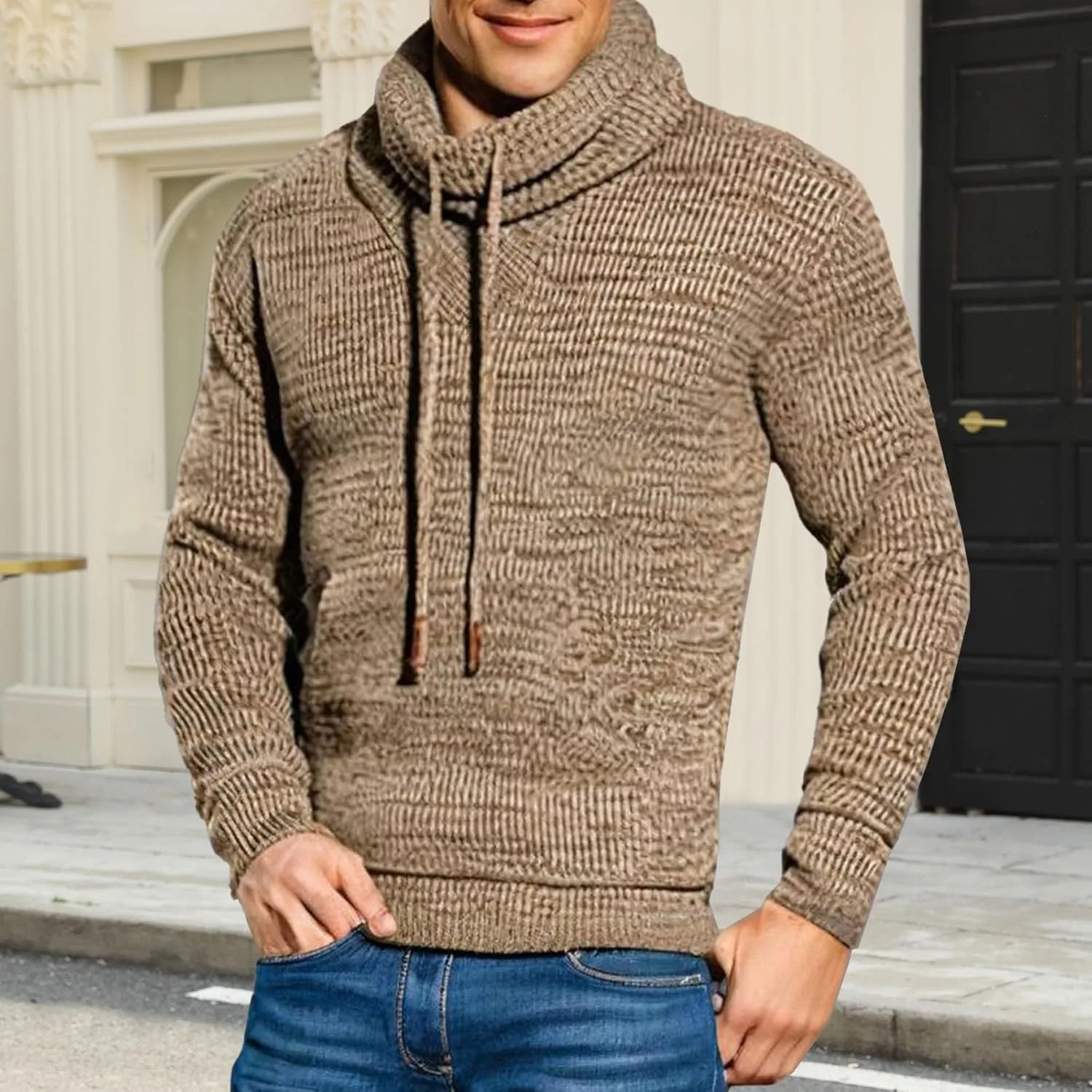 Вязаный пуловер для мужчин Slim Fit с воротником-шалью — фото 3