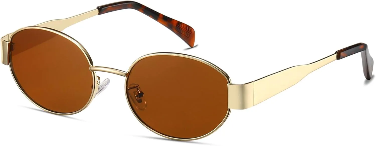 

Винтажные солнцезащитные очки Hanj Trendy Oval в стиле 90-х для женщин, ретро-очки, классические солнцезащитные очки с защитой от УФ-излучения, Gold Brown