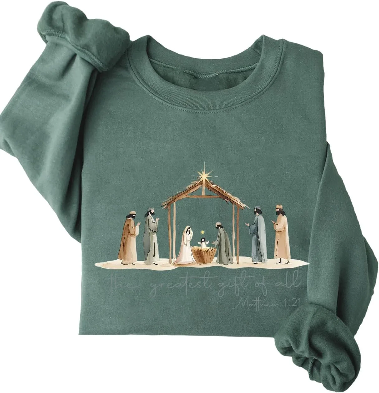 

Толстовка "Величайший дар" с принтом "Матфея 1:21" и сценой Рождества MQZUO