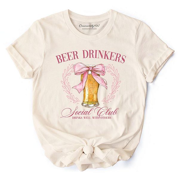 

Футболка Beer drinkers social club с бантом в стиле кокет Ornamentallyyou, Natural