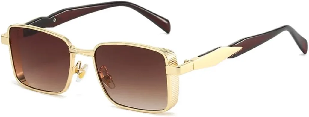 

Мужские солнцезащитные очки в металлической оправе, панк-стиль, женские солнцезащитные очки класса люкс с защитой от УФ-излучения UV400 VVTWSSW, Gold-brown