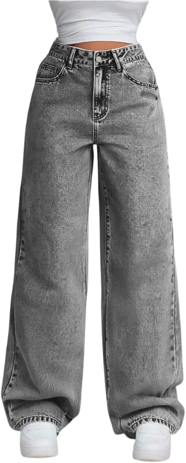 Джинсы свободные Wide Leg, светло-серый