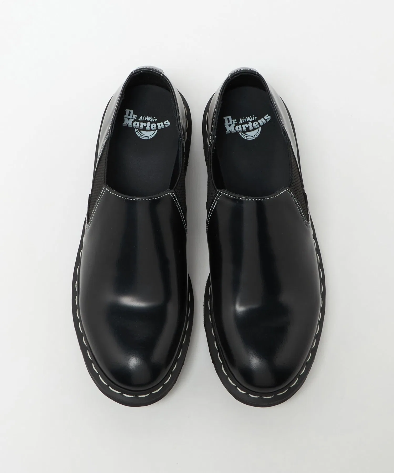 Мужские кожаные слипоны Dr. Martens LOUIS с белой строчкой чёрные — фото 4