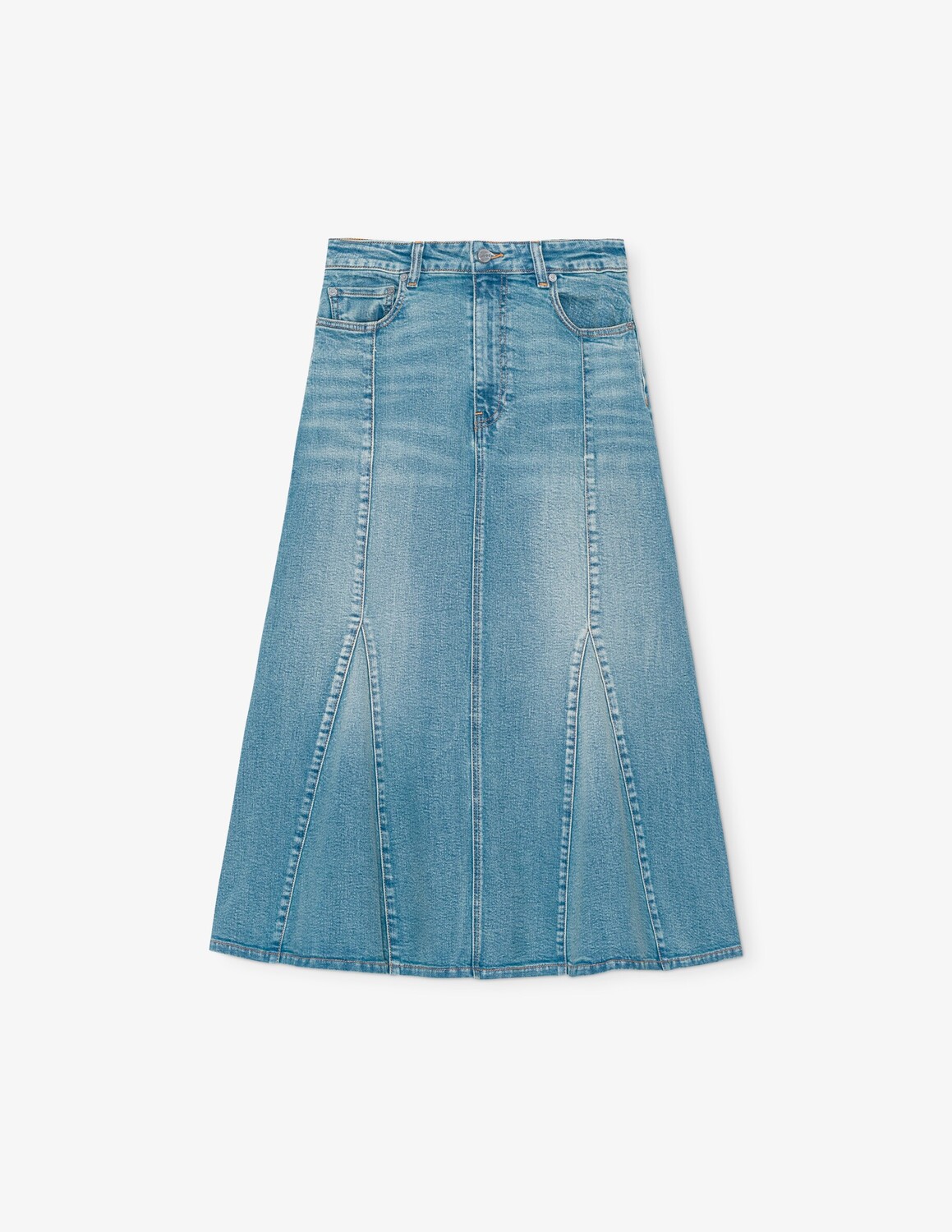 

Юбка из тонированного денима с баской Ganni, светло-синий